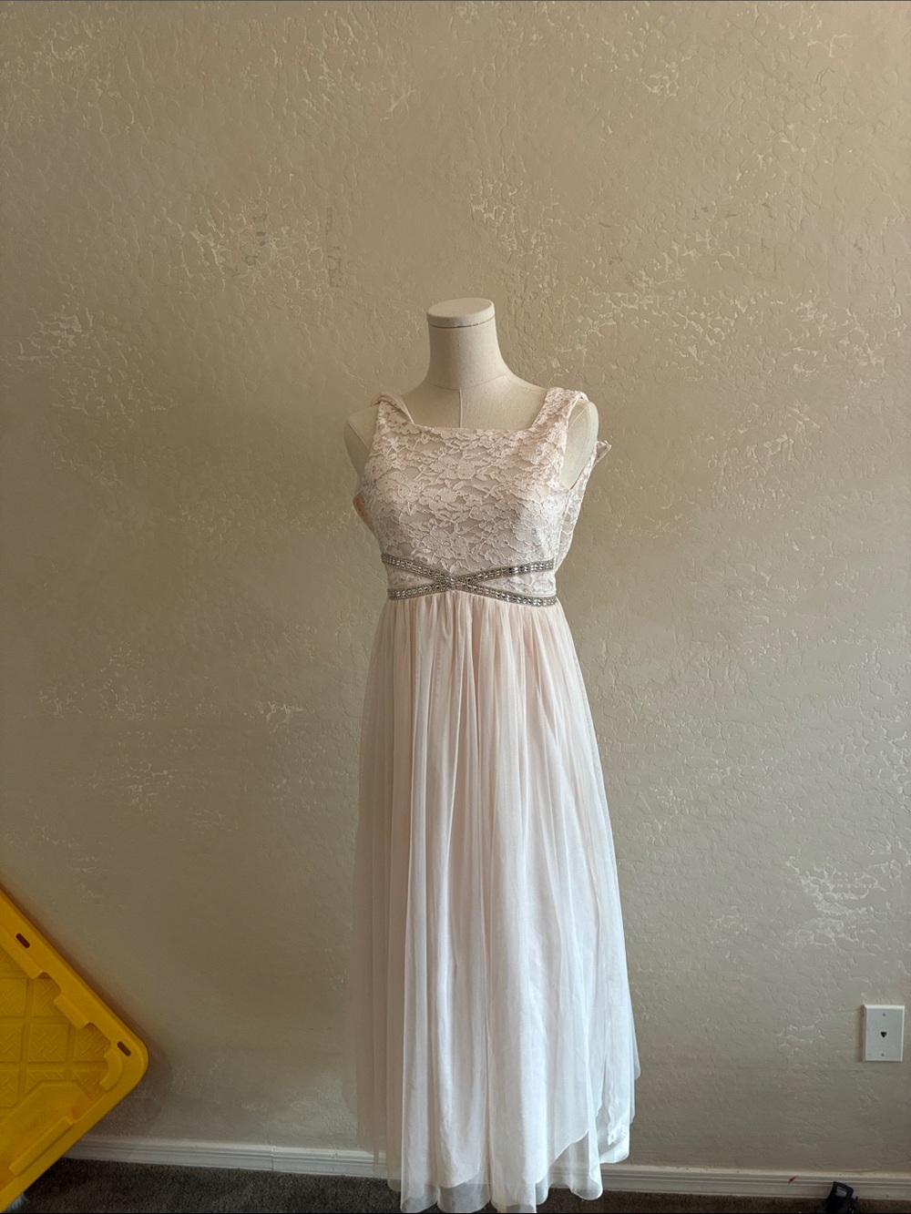 Xtraordinary Light Blush Lace & Tulle Empire Waist Girls Dress